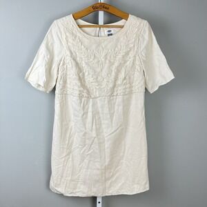 Old Navy‎ Ivory Shift Dress Womens M Lace Overlay Short Sleeve Casual Boho